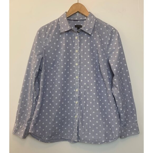 Talbots Tops - Talbots Women's Striped Polka Dot Long Sleeve Cotton Button‎ Down Blouse Size M